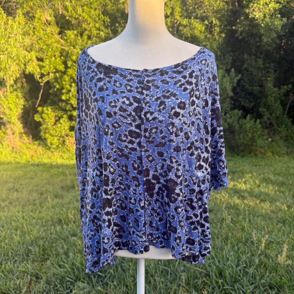 Derek Lam 10C Leopard Print Top Womens XL Blue Black lagen Oversized lagenlook